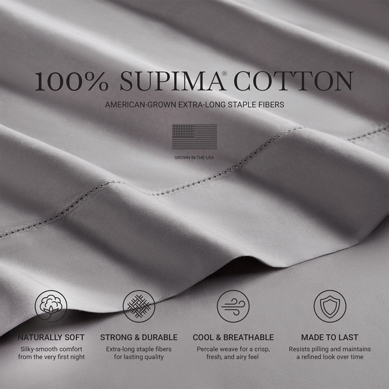 Elina American Grown Supima 500TC Cotton Percale Sheet Set - Grey - Quahog Bay Bedding