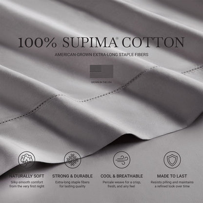 Elina American Grown Supima 500TC Cotton Percale Sheet Set - Grey - Quahog Bay Bedding