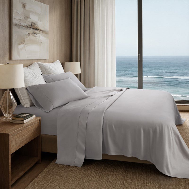 Elina American Grown Supima 500TC Cotton Percale Sheet Set - Grey - Quahog Bay Bedding