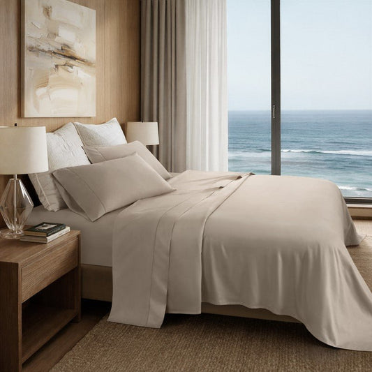 Elina American Grown Supima 500TC Cotton Percale Sheet Set - Linen - Quahog Bay Bedding