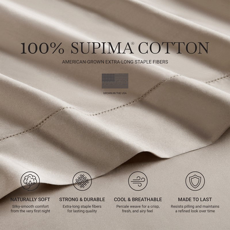 Elina American Grown Supima 500TC Cotton Percale Sheet Set - Linen - Quahog Bay Bedding