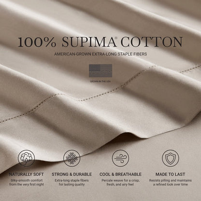 Elina American Grown Supima 500TC Cotton Percale Sheet Set - Linen - Quahog Bay Bedding