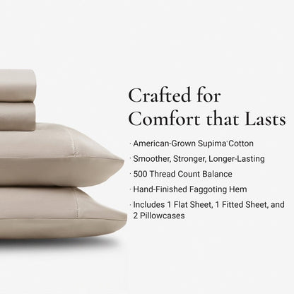 Elina American Grown Supima 500TC Cotton Percale Sheet Set - Linen - Quahog Bay Bedding