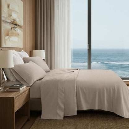 Elina American Grown Supima 500TC Cotton Percale Sheet Set - Linen - Quahog Bay Bedding