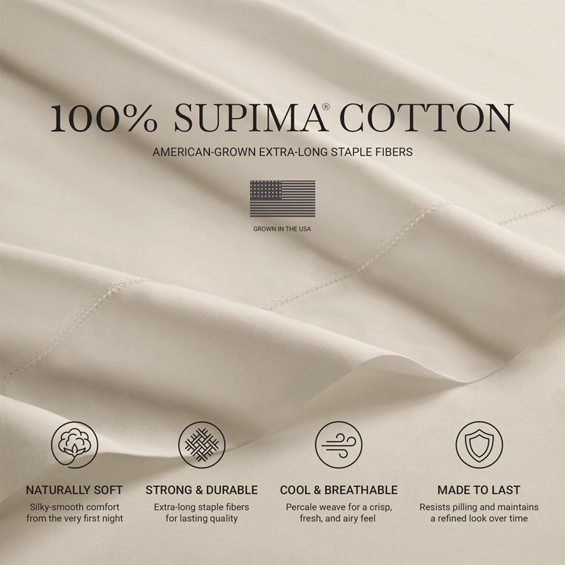 Elina American Grown Supima 500TC Cotton Percale Sheet Set - Off White - Quahog Bay Bedding