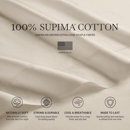 Elina American Grown Supima 500TC Cotton Percale Sheet Set - Off White - Quahog Bay Bedding