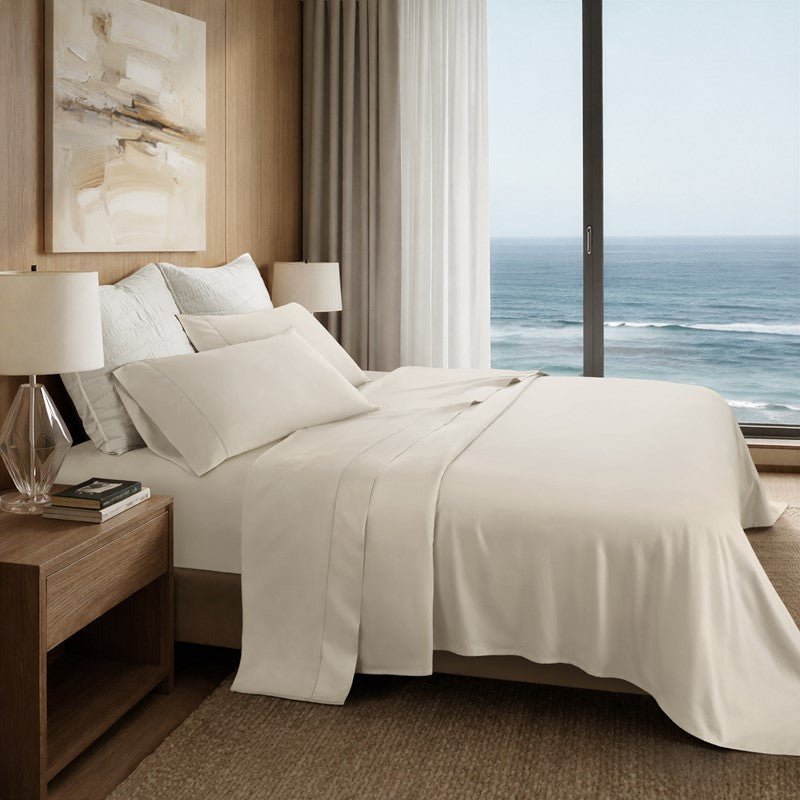 Elina American Grown Supima 500TC Cotton Percale Sheet Set - Off White - Quahog Bay Bedding