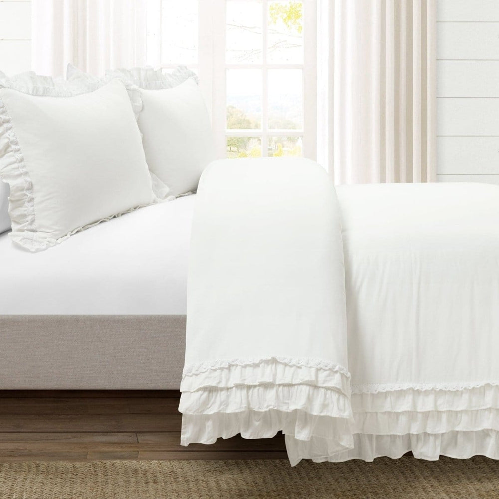 Ella Ruffle Lace 100% Cotton Duvet Cover 3 Piece Set - Quahog Bay Bedding