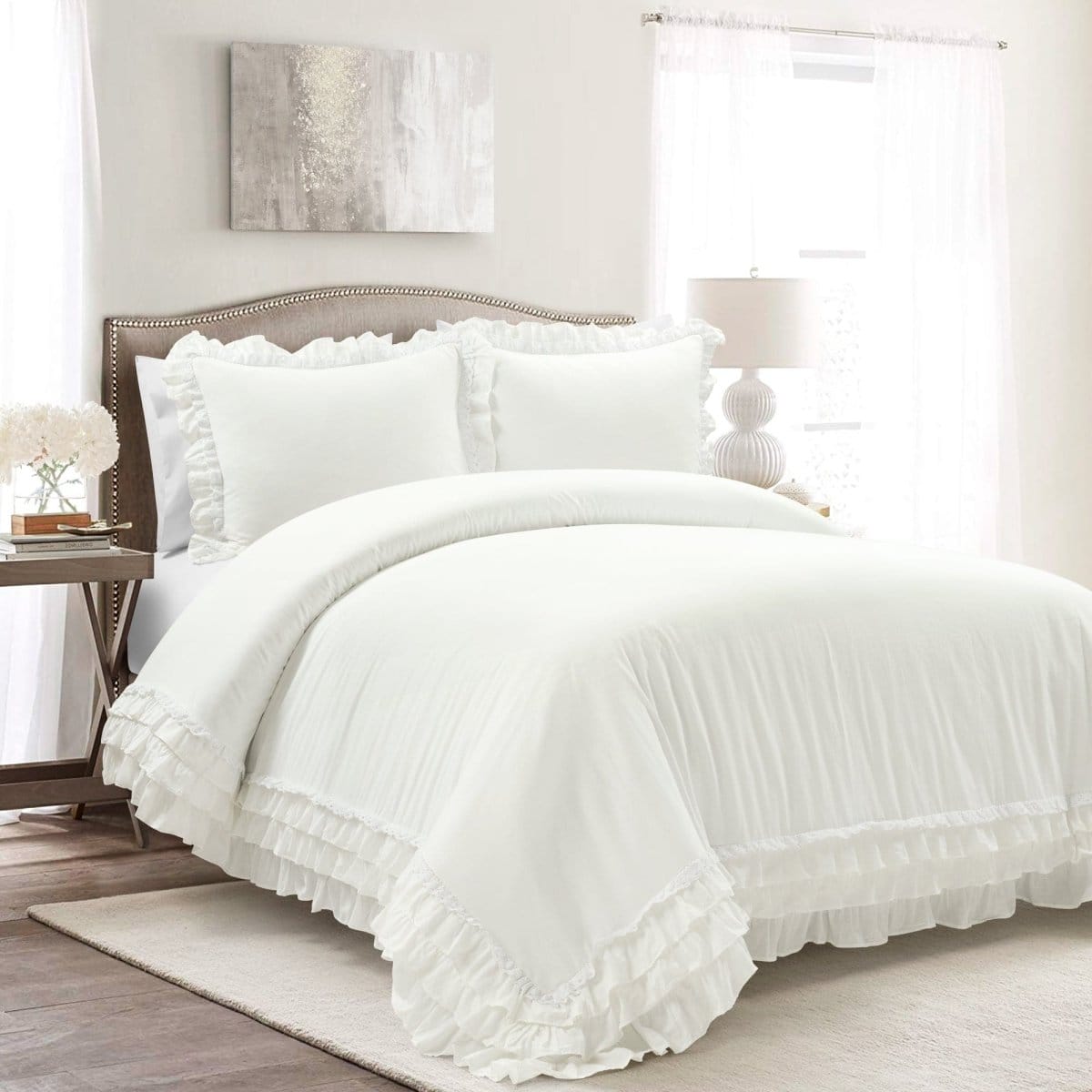 Ella Ruffle Lace 100% Cotton Duvet Cover 3 Piece Set - Quahog Bay Bedding