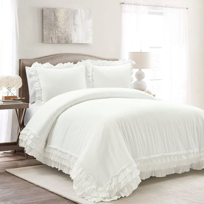 Ella Ruffle Lace 100% Cotton Duvet Cover 3 Piece Set - Quahog Bay Bedding