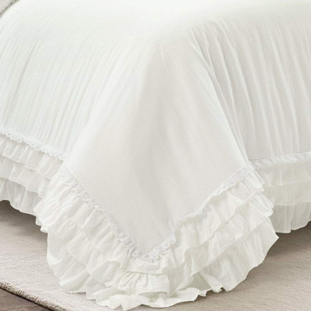 Ella Ruffle Lace 100% Cotton Duvet Cover 3 Piece Set - Quahog Bay Bedding