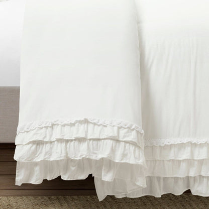 Ella Ruffle Lace 100% Cotton Duvet Cover 3 Piece Set - Quahog Bay Bedding