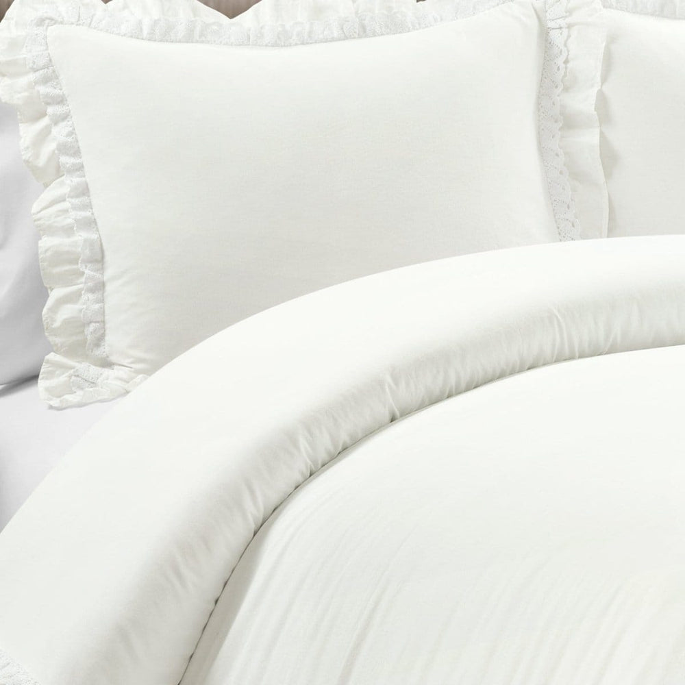 Ella Ruffle Lace 100% Cotton Duvet Cover 3 Piece Set - Quahog Bay Bedding