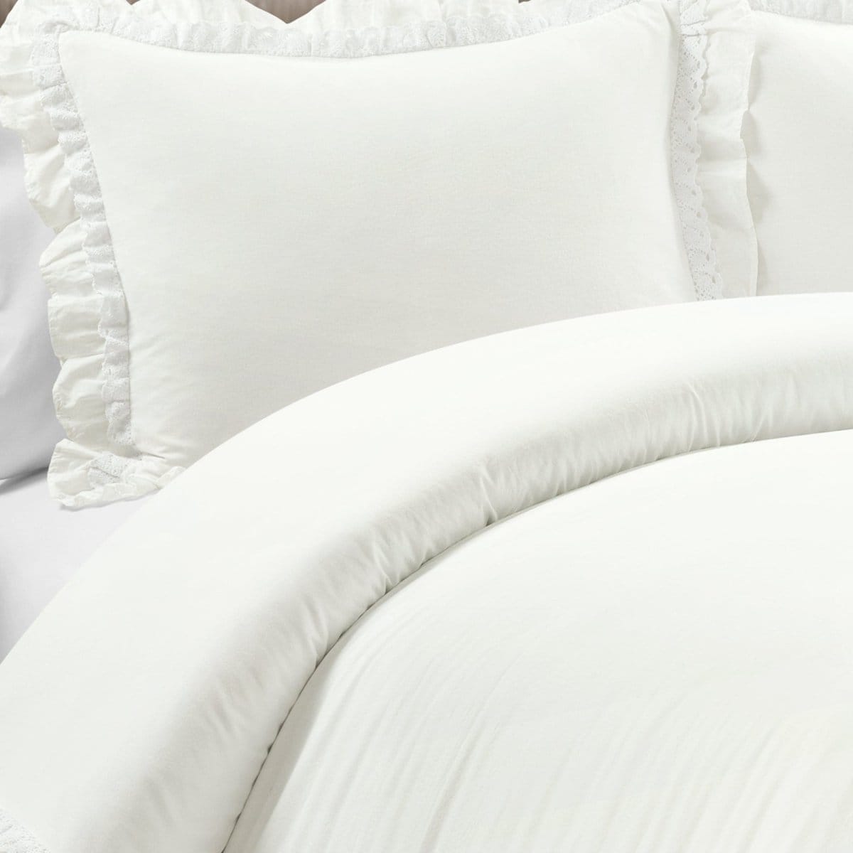 Ella Ruffle Lace 100% Cotton Duvet Cover 3 Piece Set - Quahog Bay Bedding