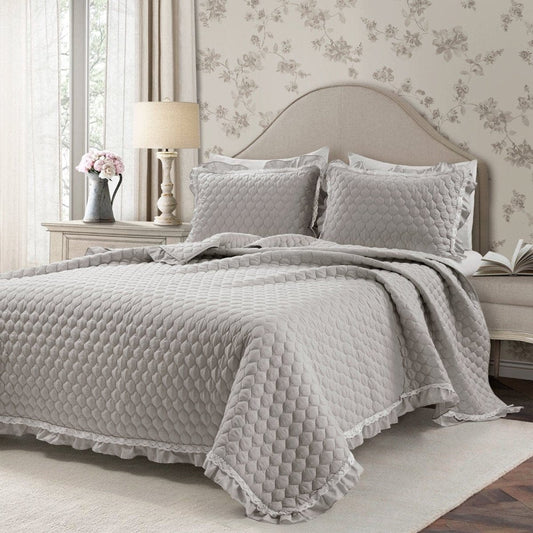 Ella Ruffle Lace 3PC Quilt Set | 100% Cotton | Coastal Cottage Bedding - Quahog Bay Bedding
