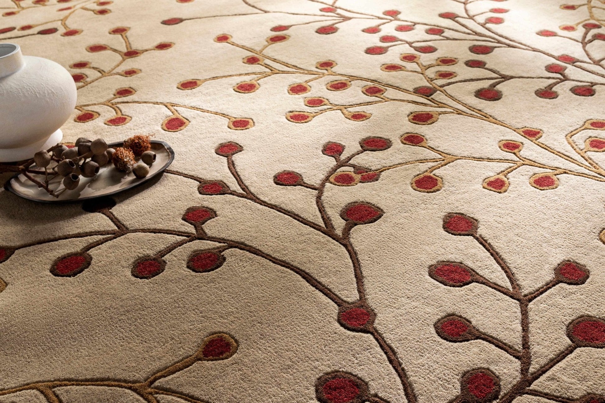 Elsu Beige&Burgandy Wool Rug - Quahog Bay Bedding