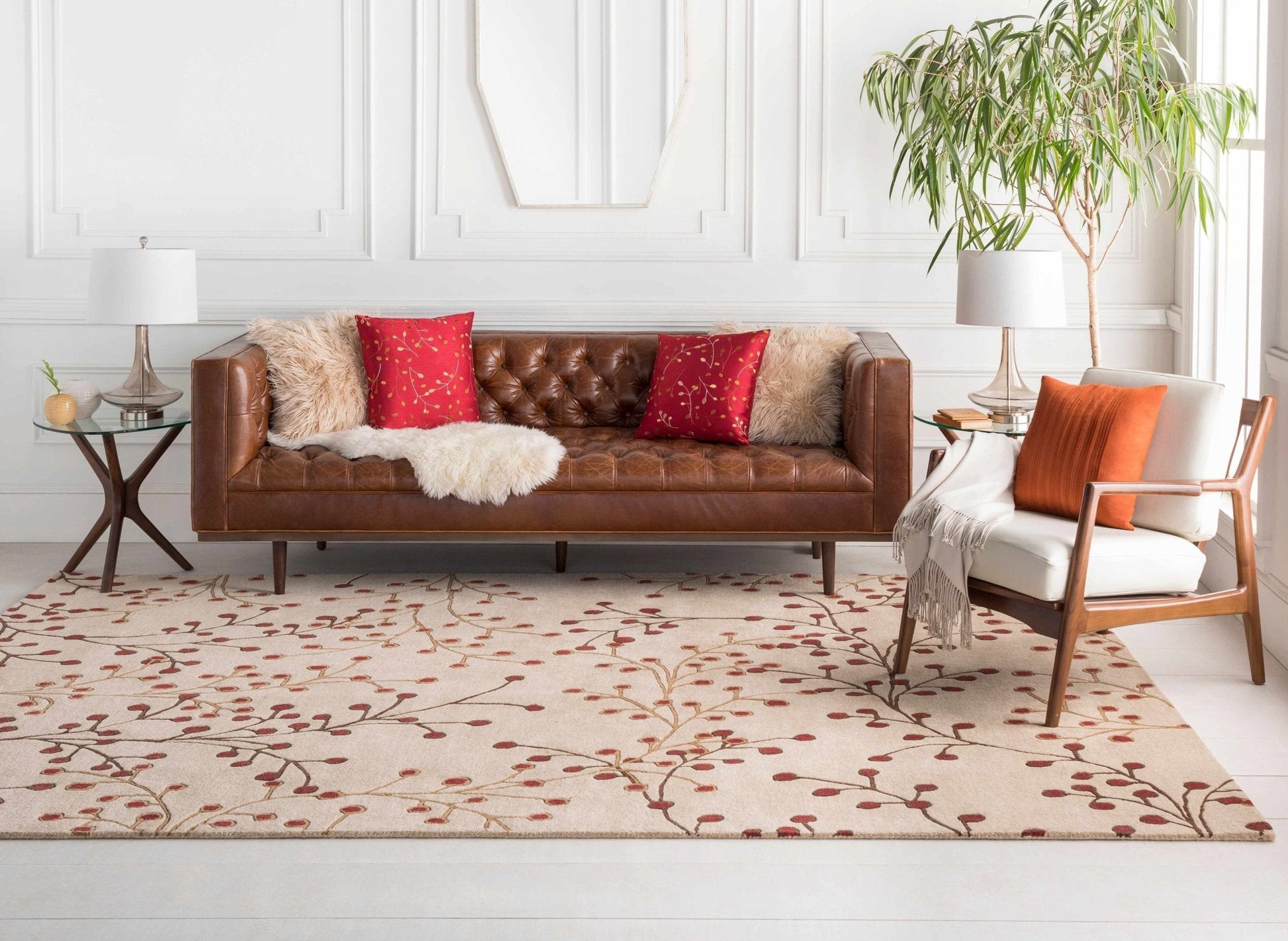 Elsu Beige&Burgandy Wool Rug - Quahog Bay Bedding