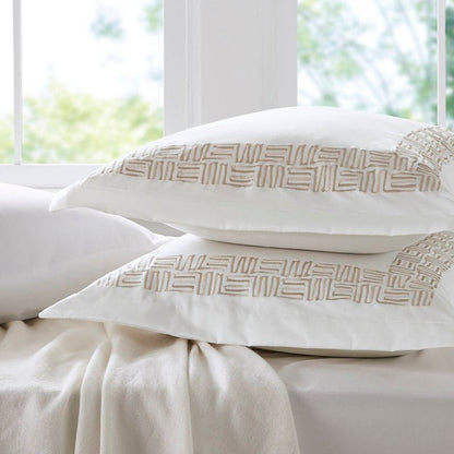 Embroidered Cotton Oversized Comforter Set - White & Gold 4PC - Quahog Bay Bedding