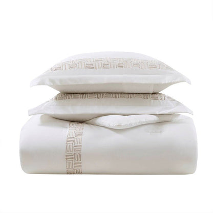 Embroidered Cotton Oversized Comforter Set - White & Gold 4PC - Quahog Bay Bedding