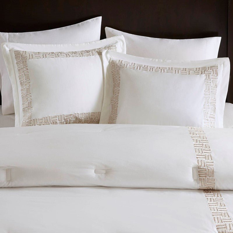 Embroidered Cotton Oversized Comforter Set - White & Gold 4PC - Quahog Bay Bedding