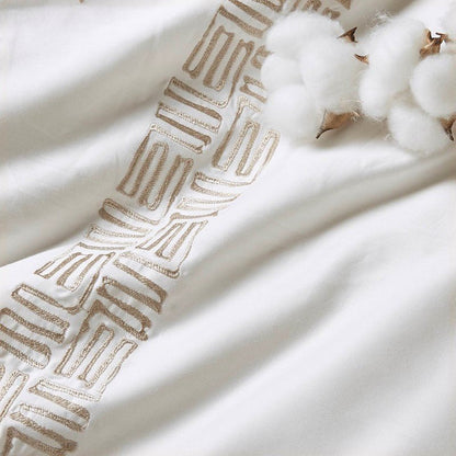 Embroidered Cotton Oversized Comforter Set - White & Gold 4PC - Quahog Bay Bedding