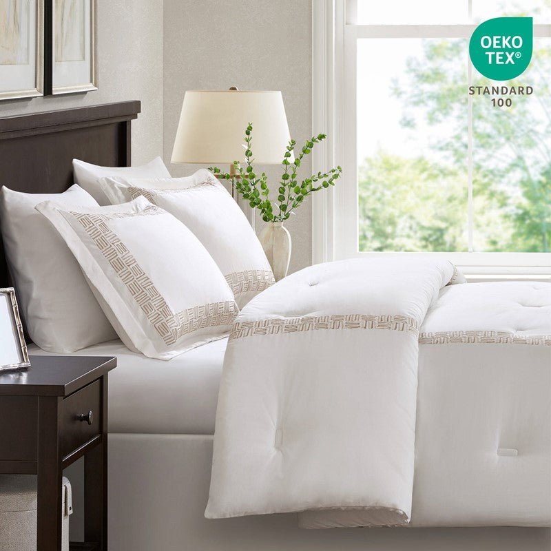 Embroidered Cotton Oversized Comforter Set - White & Gold 4PC - Quahog Bay Bedding