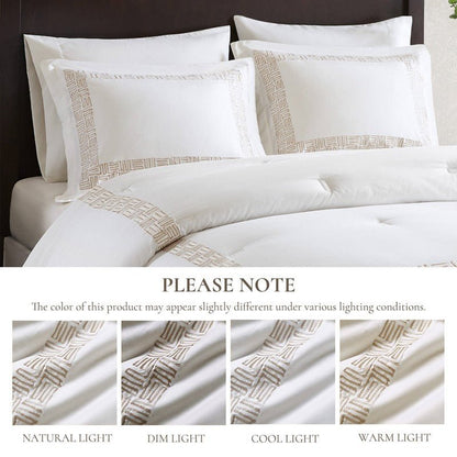 Embroidered Cotton Oversized Comforter Set - White & Gold 4PC - Quahog Bay Bedding