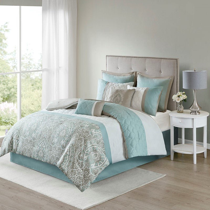 Linen Plus King/California King 3pc Reversible Bedspread Set - Medallion Print In Navy, White, Teal & Taupe
