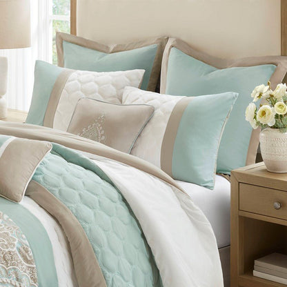 Embroidered Medallion Comforter Set - Seafoam Medallion Bedding Set - 8PC - Quahog Bay Bedding