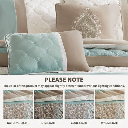 Embroidered Medallion Comforter Set - Seafoam Medallion Bedding Set - 8PC - Quahog Bay Bedding