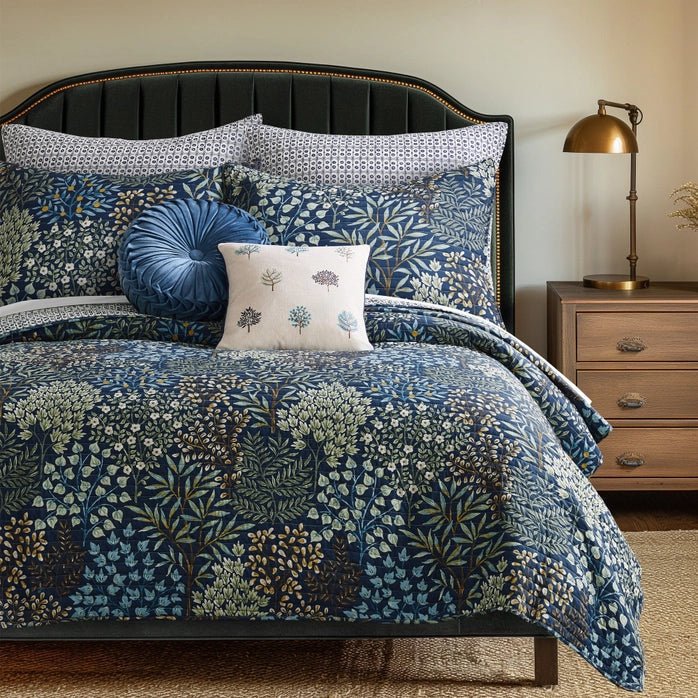 English Forest Cotton Quilt Set - Navy - Quahog Bay Bedding