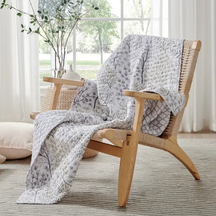 English Forest Quilted Throw - Natural - Quahog Bay Bedding