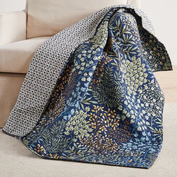 English Forest Quilted Throw - Navy - Quahog Bay Bedding