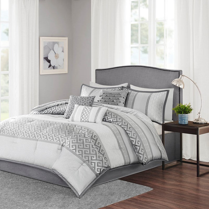 Bennett 7 Piece Jacquard Comforter Set – Grey