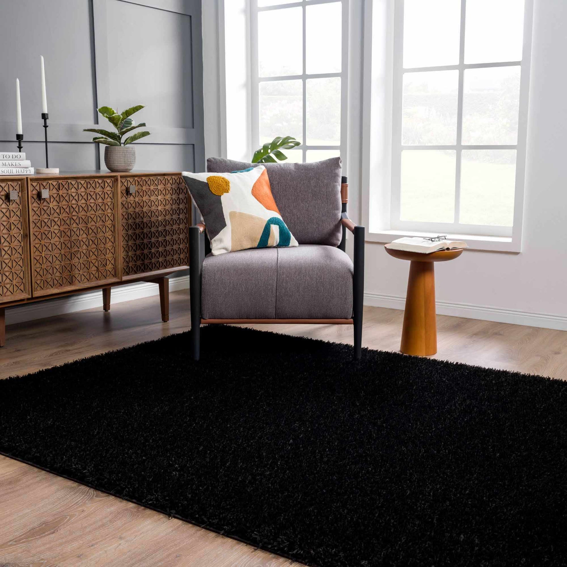 Faina Solid Black Shag Rug Washable - Quahog Bay Bedding