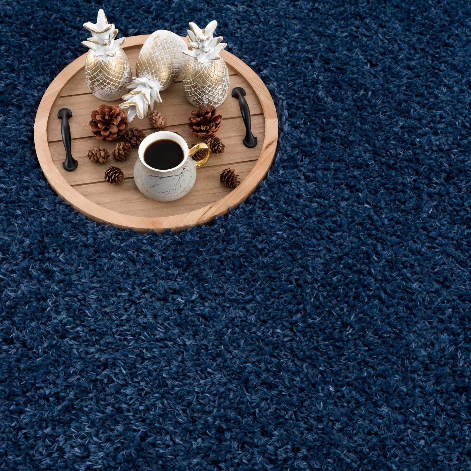 Faina Solid Dark Blue Shag Rug Washable - Quahog Bay Bedding