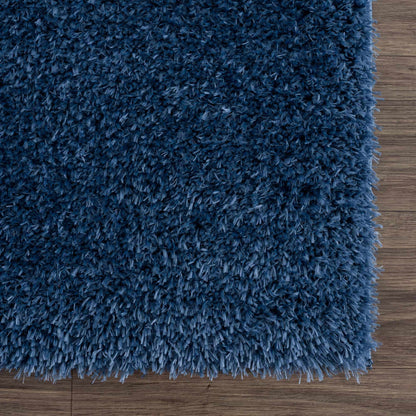 Faina Solid Dark Blue Shag Rug Washable - Quahog Bay Bedding