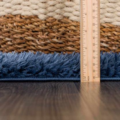 Faina Solid Dark Blue Shag Rug Washable - Quahog Bay Bedding
