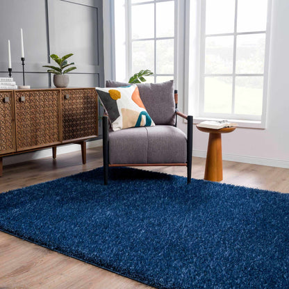 Faina Solid Dark Blue Shag Rug Washable - Quahog Bay Bedding