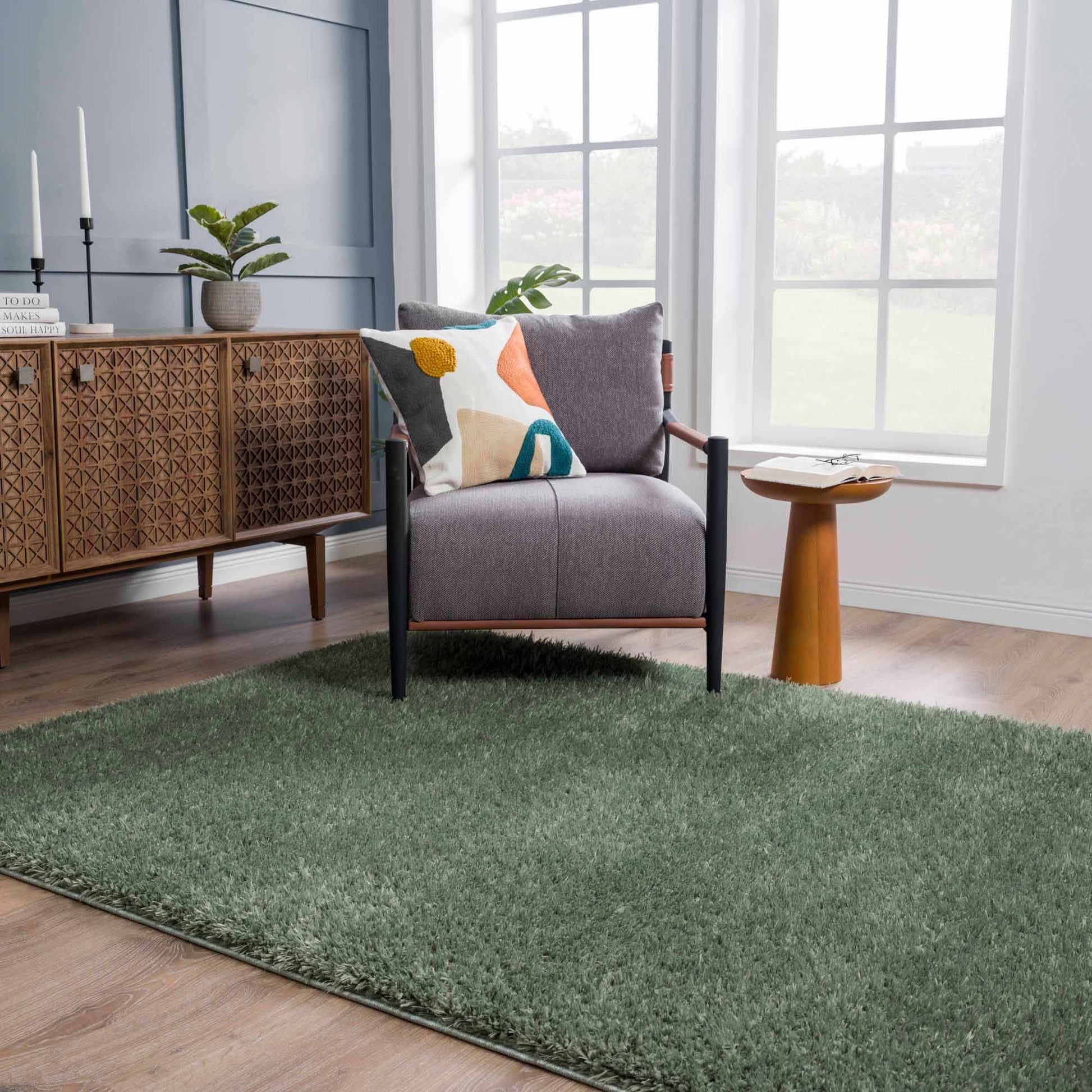 Faina Solid Green Shag Rug Washable - Quahog Bay Bedding