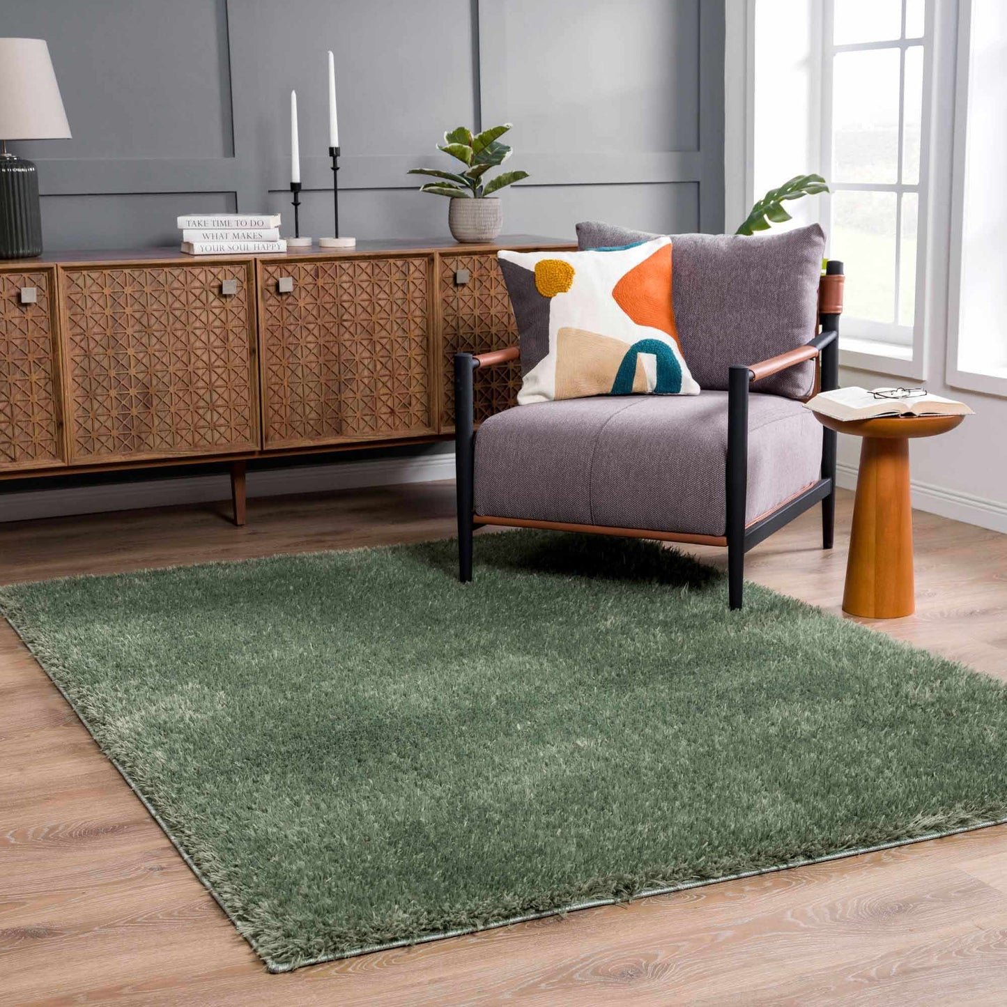 Faina Solid Green Shag Rug Washable - Quahog Bay Bedding