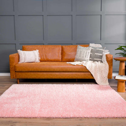 Faina Solid Pink Shag Rug Washable - Quahog Bay Bedding