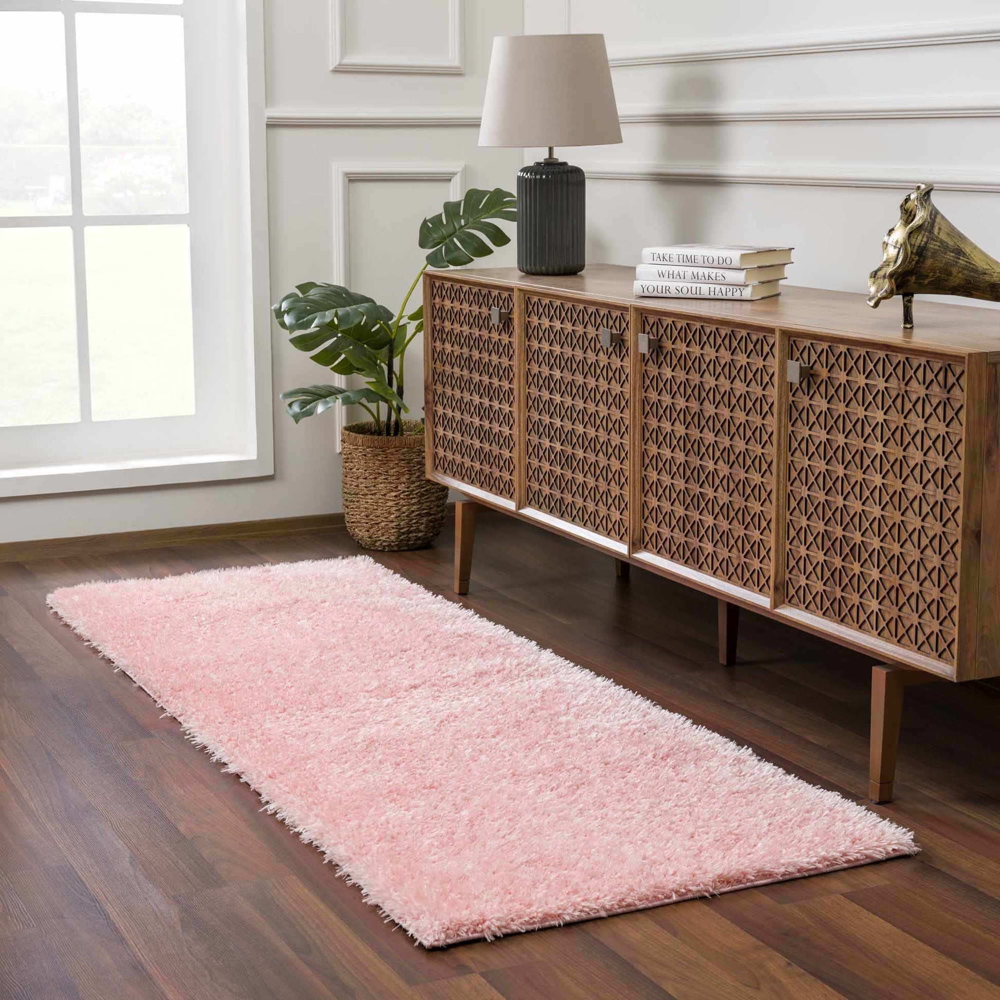 Faina Solid Pink Shag Rug Washable - Quahog Bay Bedding