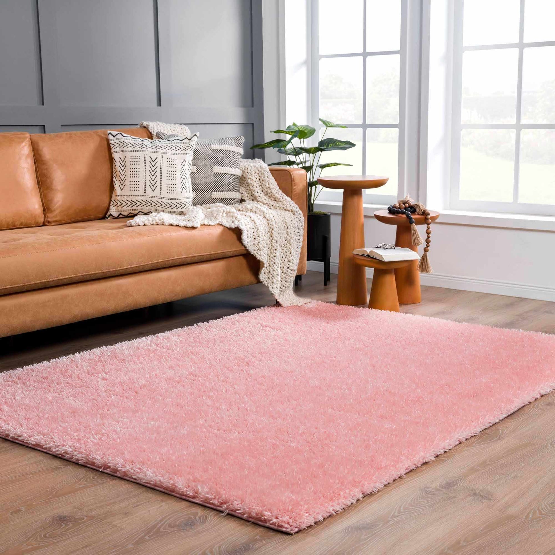 Faina Solid Pink Shag Rug Washable - Quahog Bay Bedding