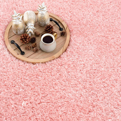 Faina Solid Pink Shag Rug Washable - Quahog Bay Bedding