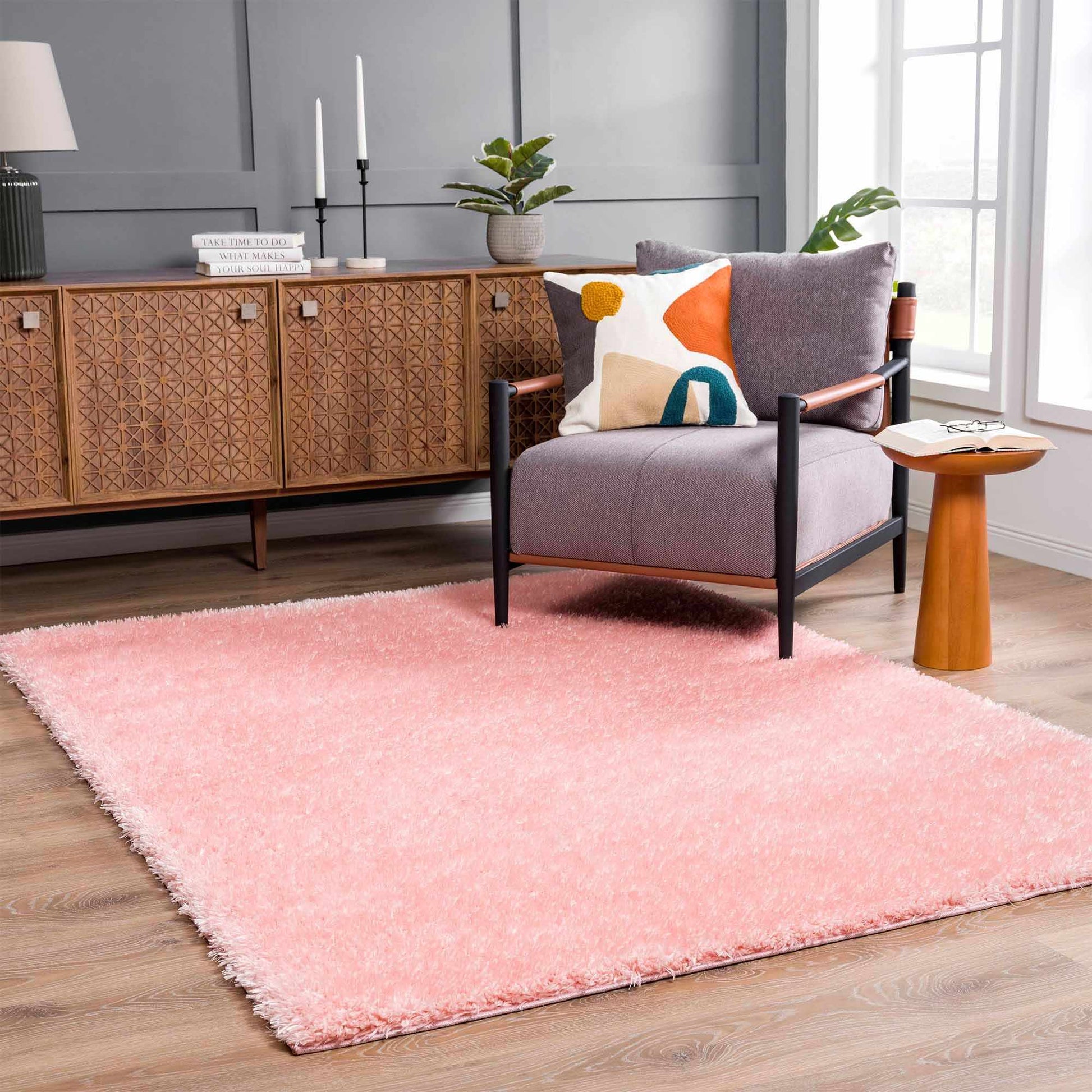 Faina Solid Pink Shag Rug Washable - Quahog Bay Bedding