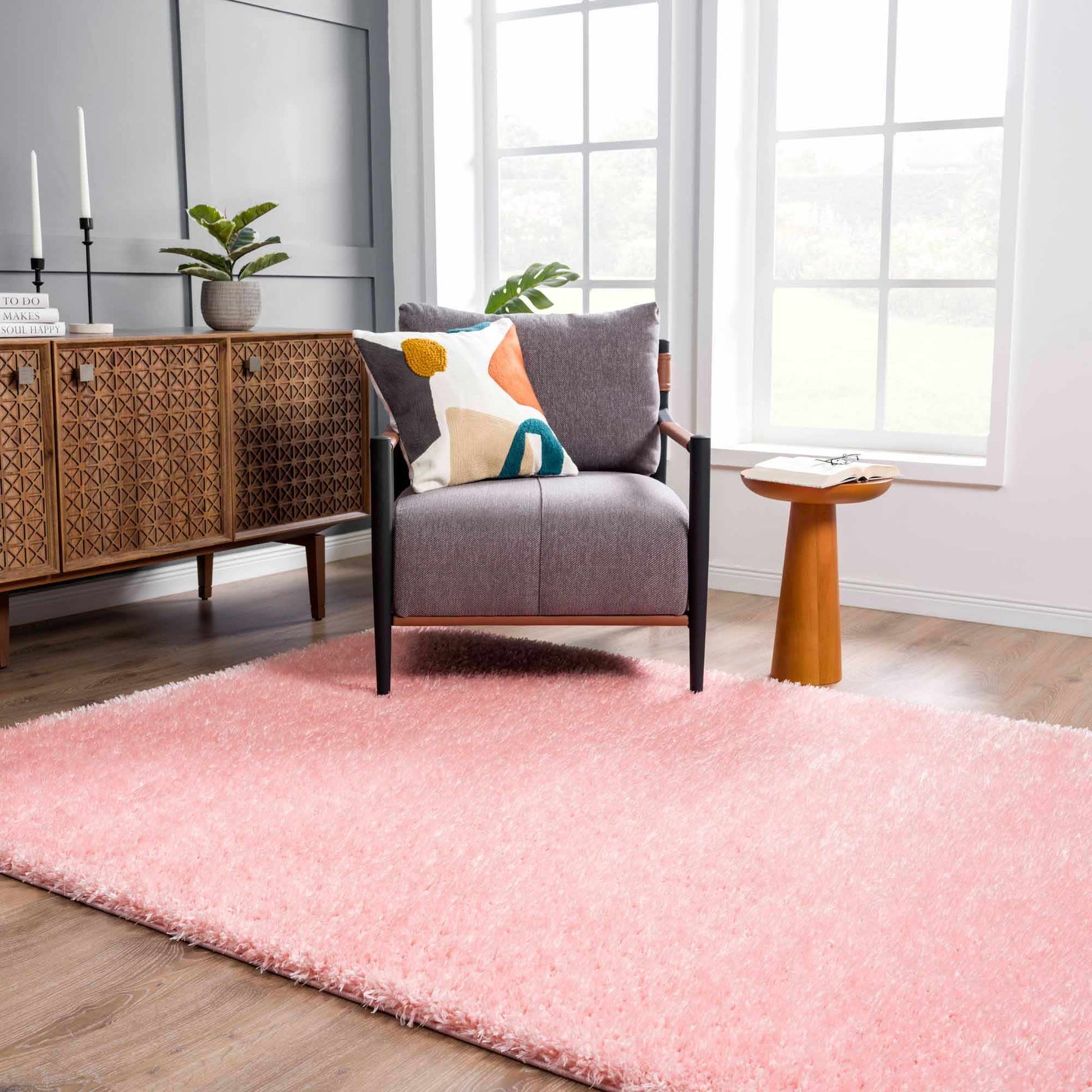 Faina Solid Pink Shag Rug Washable - Quahog Bay Bedding