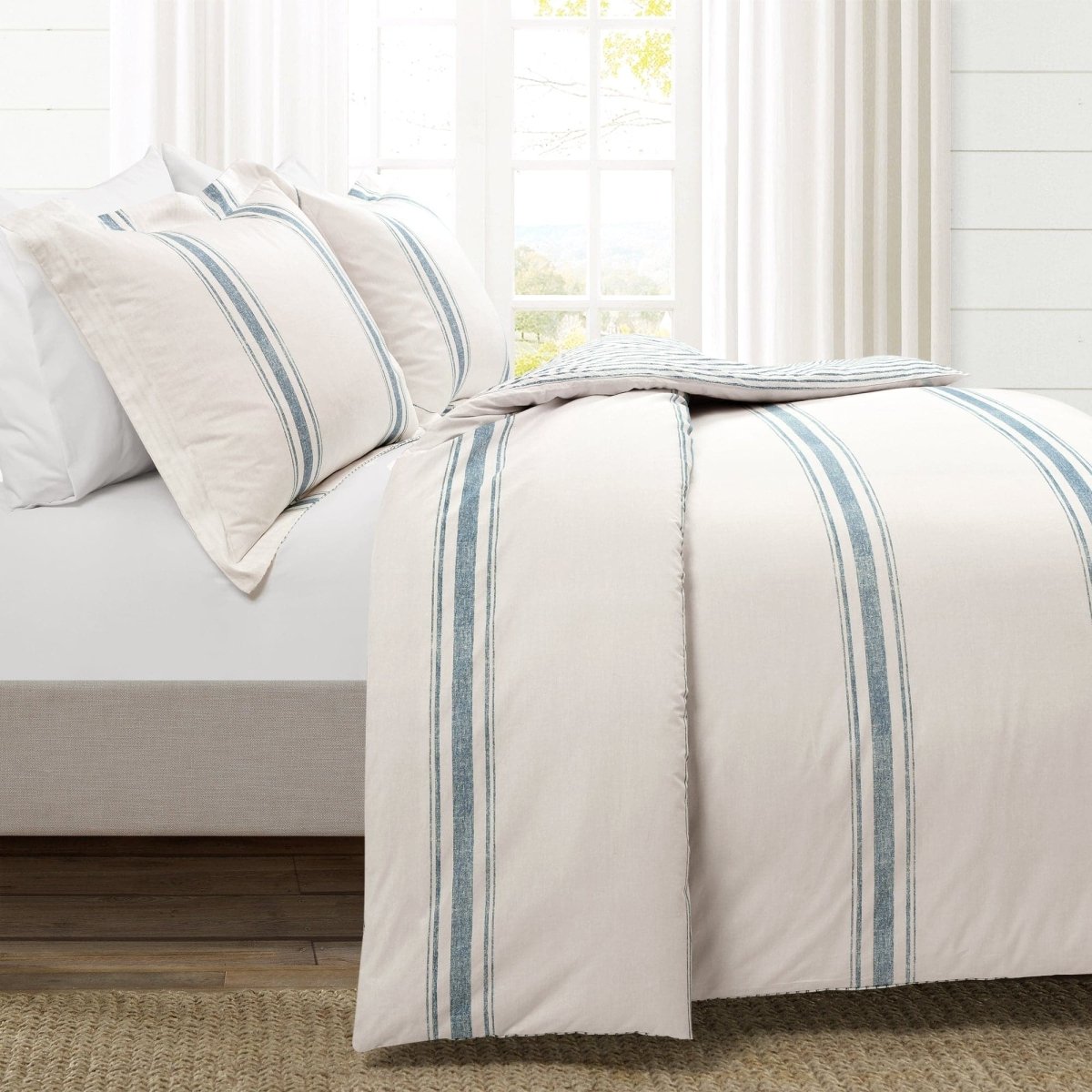 Farmhouse Stripe 100% Cotton Duvet Cover Set - Quahog Bay Bedding