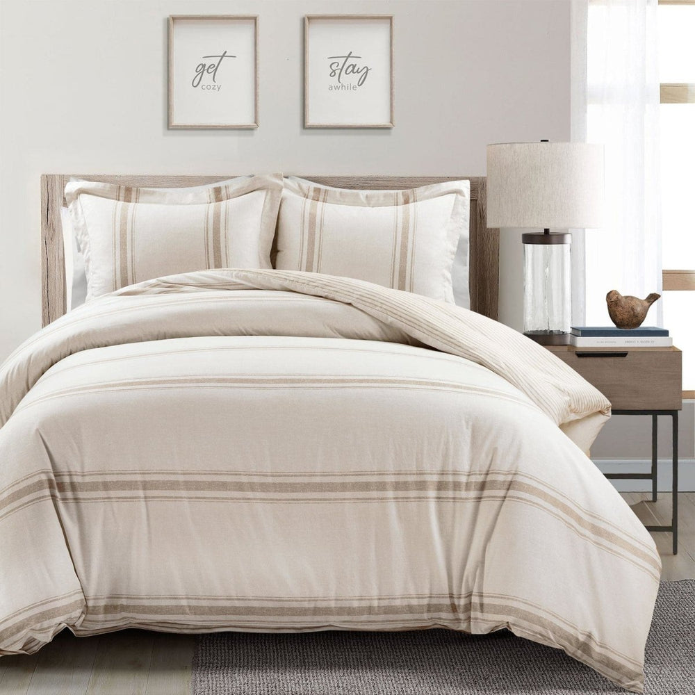 Farmhouse Stripe 100% Cotton Duvet Cover Set - Quahog Bay Bedding