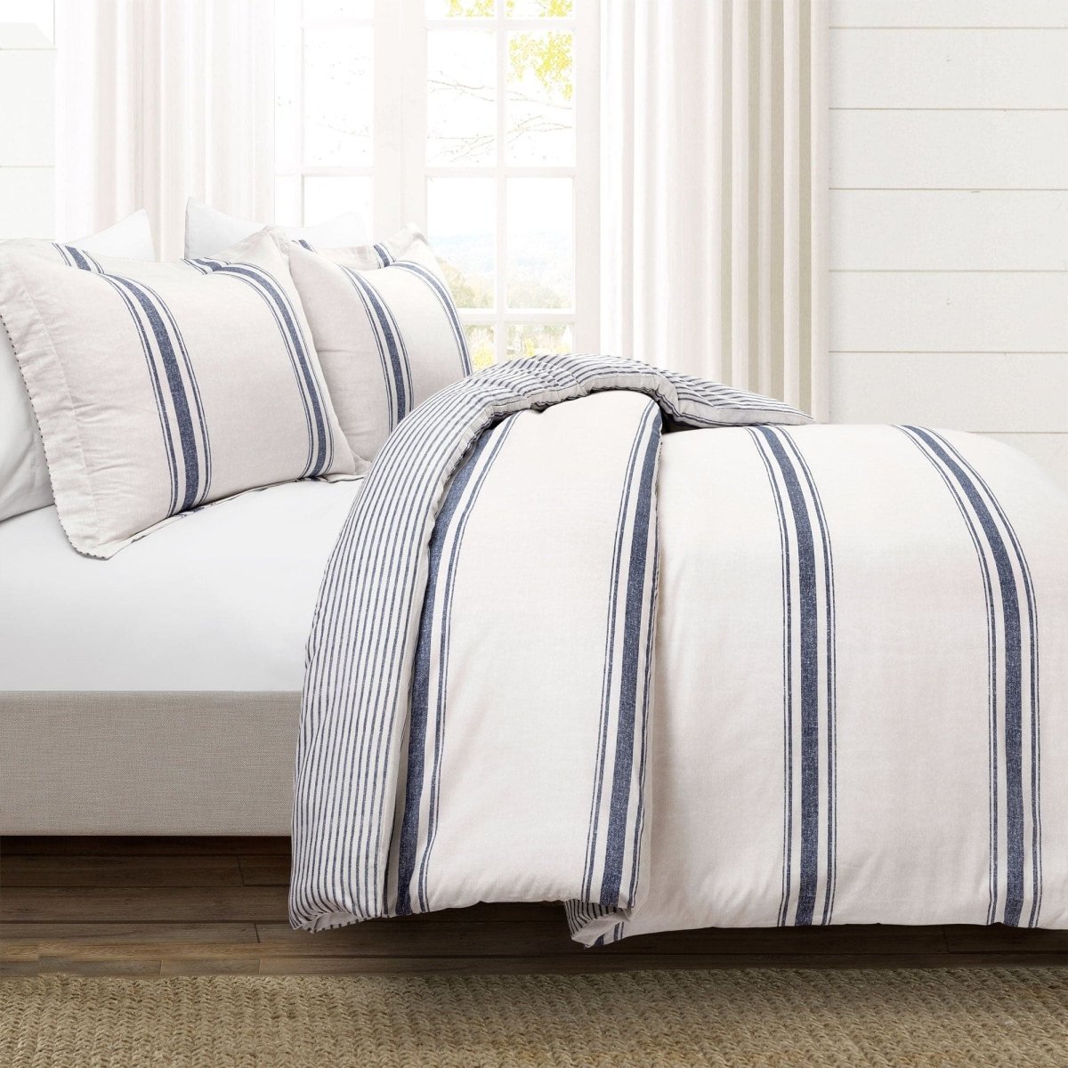 Farmhouse Stripe 100% Cotton Duvet Cover Set - Quahog Bay Bedding
